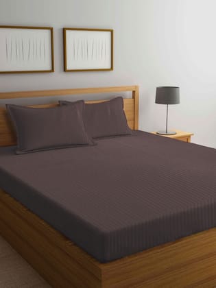 Brown Striped 300 TC King Bedsheet with 2 Pillow Covers