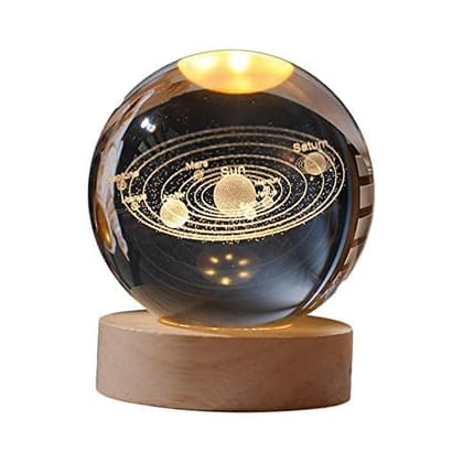 3D Universe Crystal Ball Night Light for Kids 2.4 Inch USB Glass Ball Night Lamp with Wooden Base Fantasy Decoration Crystal Ball Saturn LED Galaxy Planet Nightlight Bedroom Decor