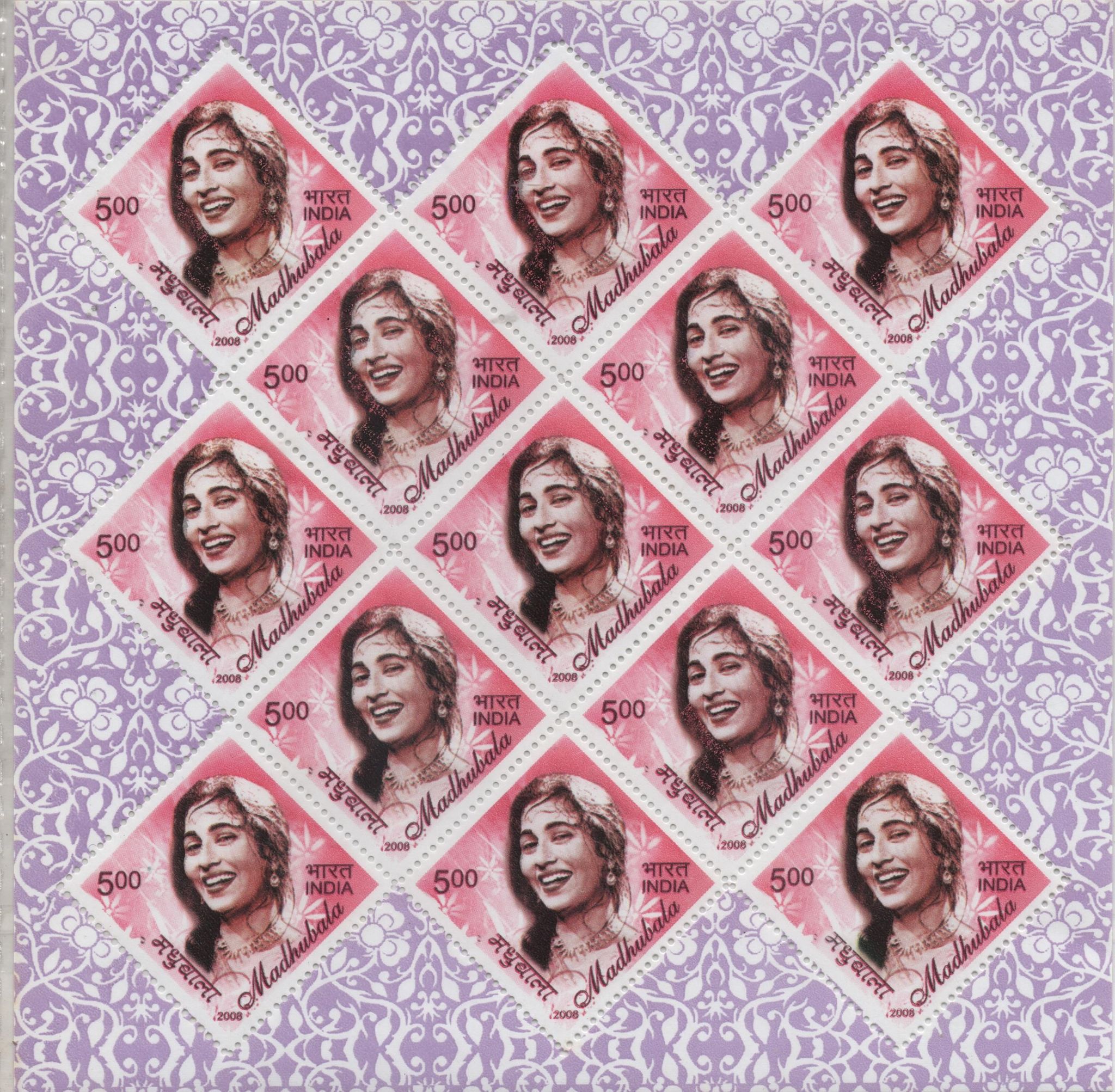 Shobhaphila's Indian Sheetlet Sheet - Madhubala Stamp 2008