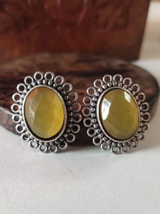 Silver Replica Monalisa Stone Daily Wear Stud Earrings | Sarichka-Yellow