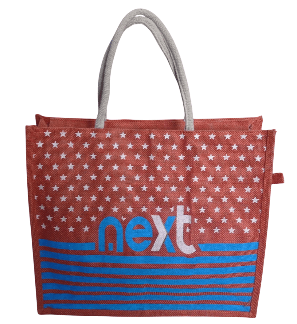 NEXT Natural Jute Tote Bag with White Handles and BlueStripe