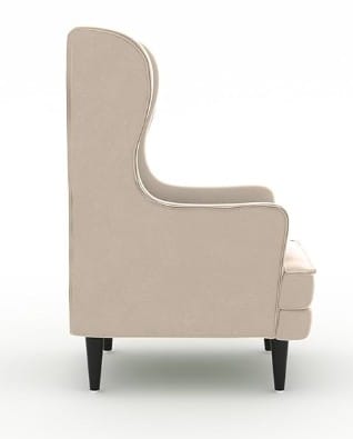 Wingback Armchair - Beige Fabric & Wooden Legs