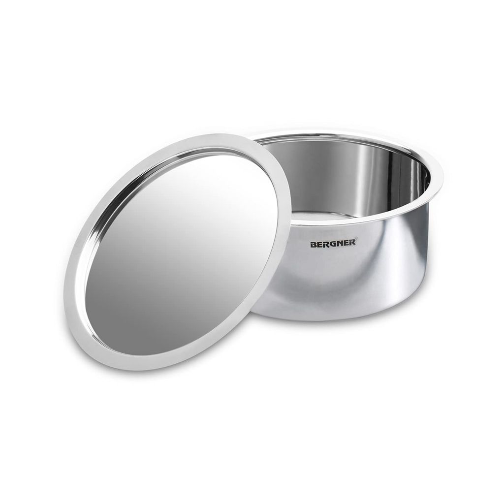 Bergner Argent Triply Stainless Steel Tope/Patila with Stainless Steel Lid, 16 cm, 1.6 Litres, Induction Base, Silver