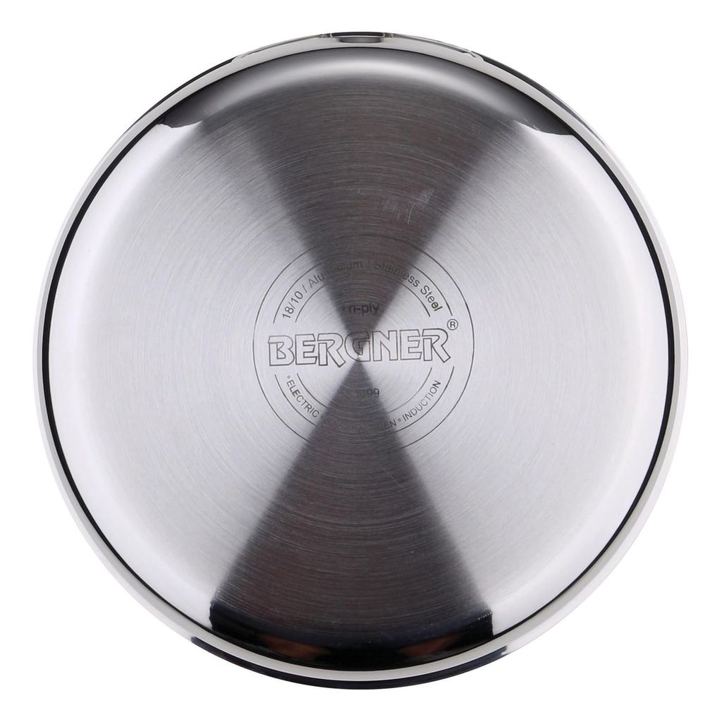 Bergner Argent Triply Stainless Steel Tope/Patila with Stainless Steel Lid, 16 cm, 1.6 Litres, Induction Base, Silver