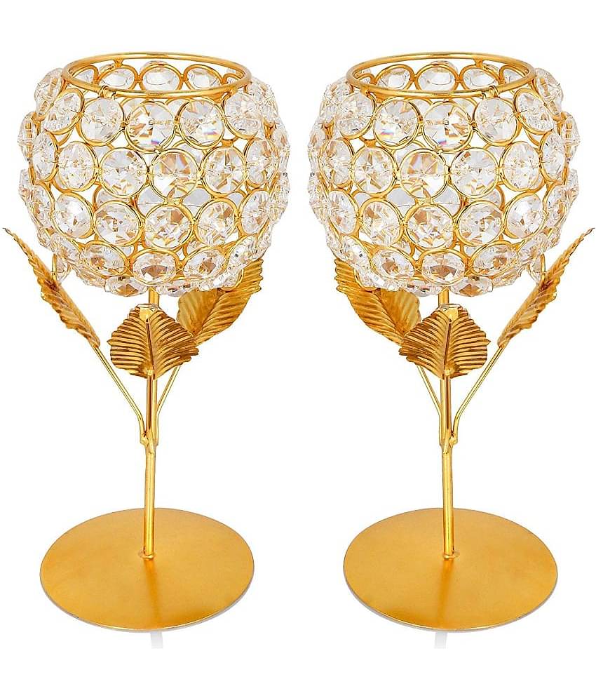 Urban hemlet Gold Table Top Iron Tea Light Holder - Pack of 2