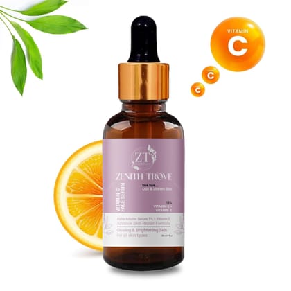 Zenith Trove Vitamin C Face Serum | Reduces Dark Spots & Hyperpigmentation | Hydrating & Brightening | With Alpha Arbutin, Ferulic Acid & Vitamin E | For All Skin Types | 30ml