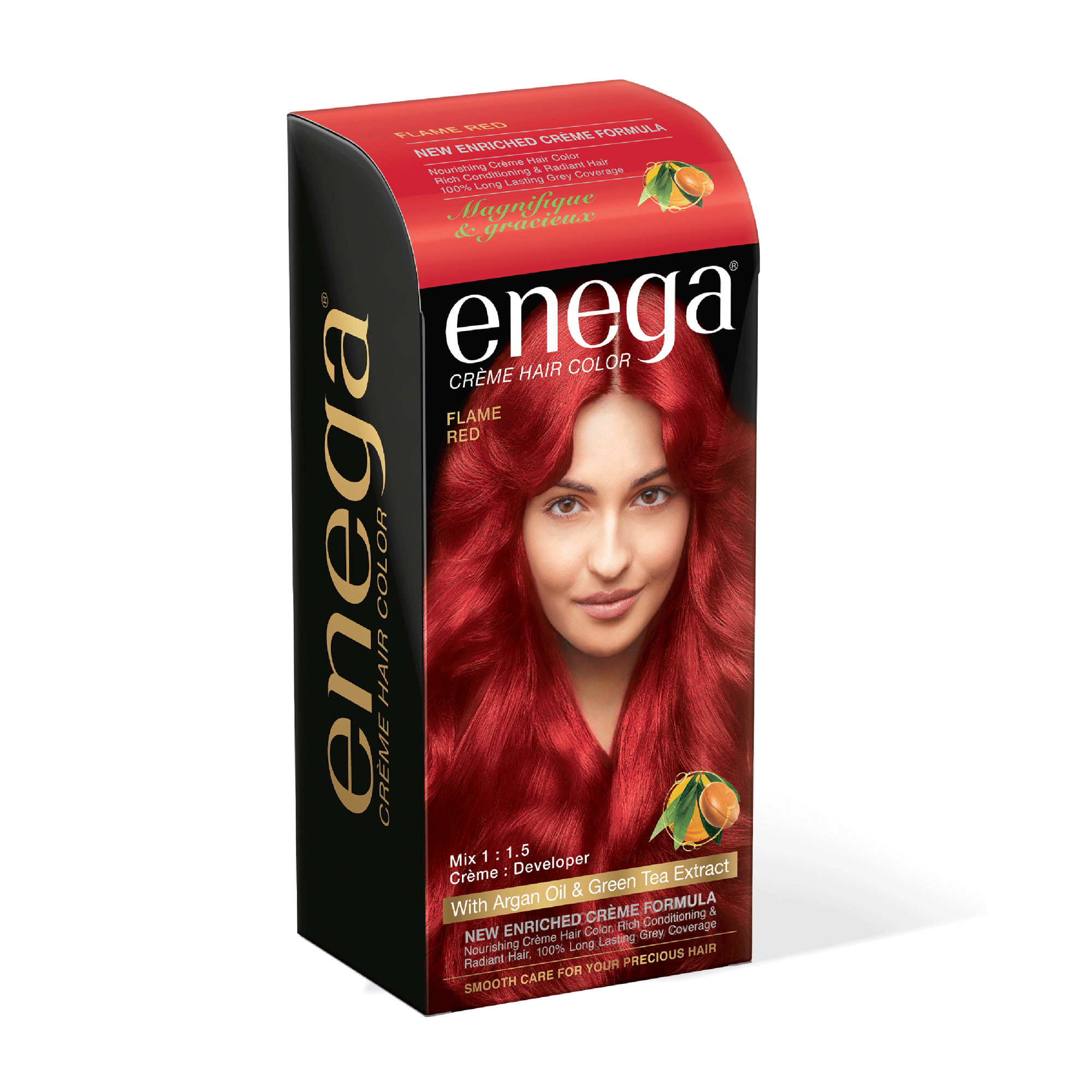 Enega Flame Red Hair Color Cream 150ml | No Ammonia | With Argan Oil and Green Tea Extract | Nourishing and Long Lasting