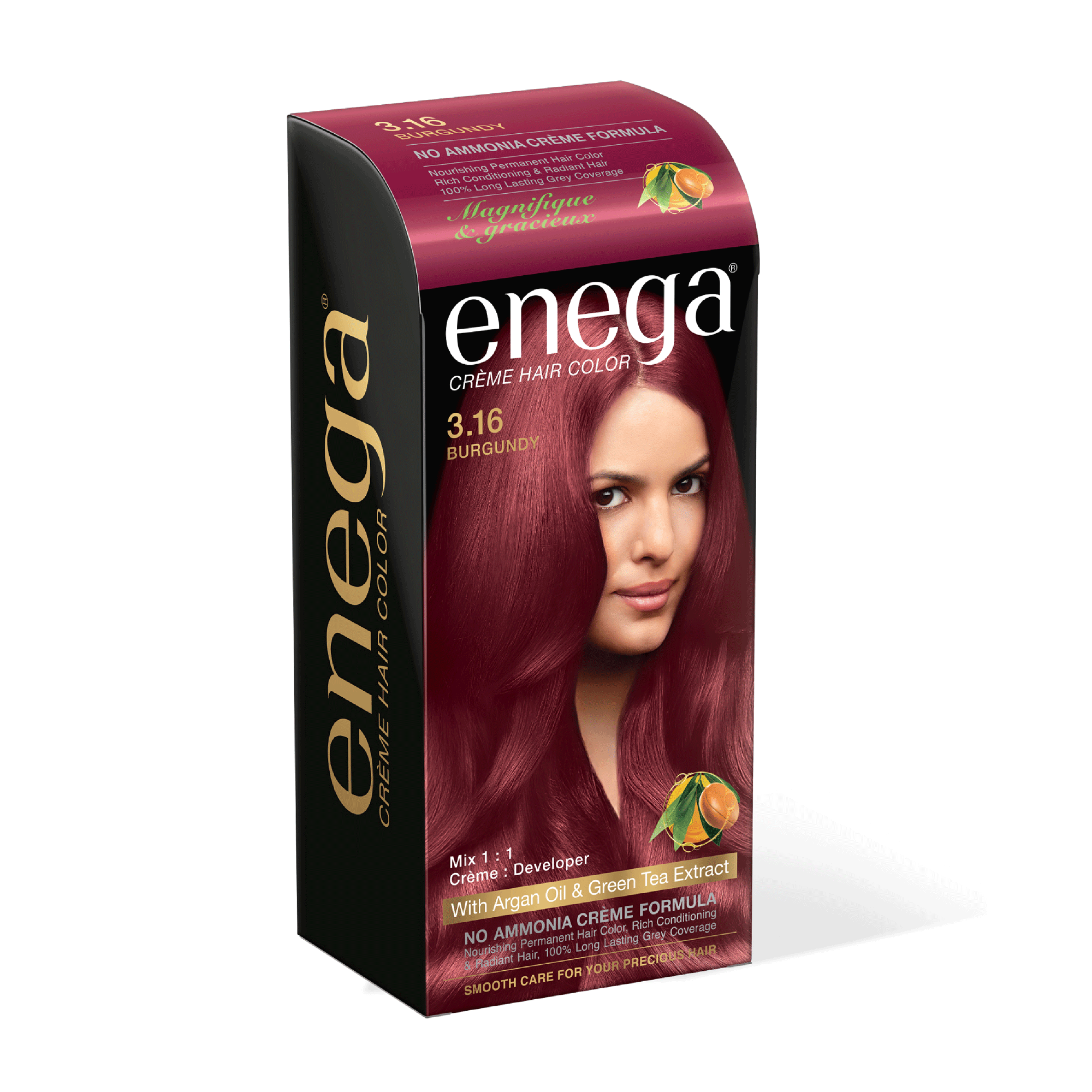 Enega nourishing no ammonia burgundy cream hair color with argan oil & green tea extract 120ml