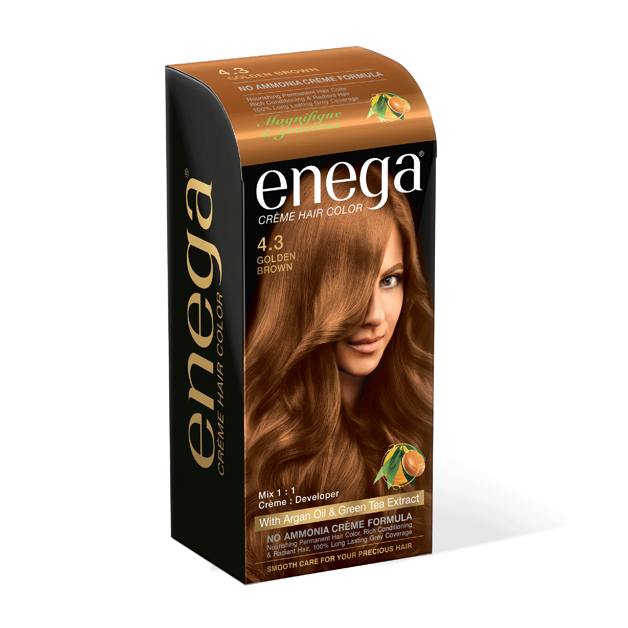 Enega Golden Brown Hair Color Cream 120ml | No Ammonia | With Argan Oil and Green Tea Extract | Nourishing and Long Lasting