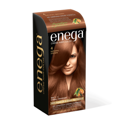 Enega nourishing no ammonia natural brown cream hair color with argon oil& green tea extract 120ml 