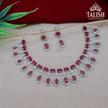 Elegant Ruby and Diamond Necklace Set with Earrings - Talish Jewellery