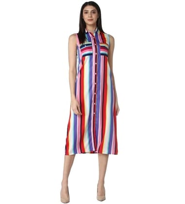 Women's Polyester Striped Sleeveless Calf-Length Dress (Multicolor, M)-PID55775 Women's Polyester Striped Sleeveless Calf-Length Dress (Multicolor, M)-PID55775