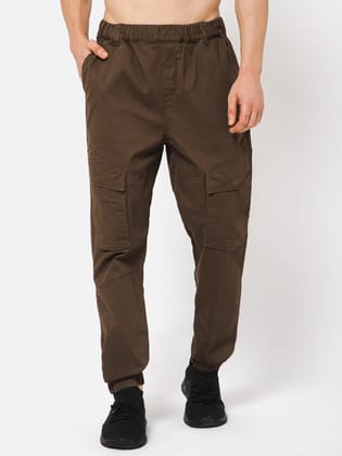 PUNK Men Coffee Brown Loose Fit Cotton Casual Cargos-30 / Brown