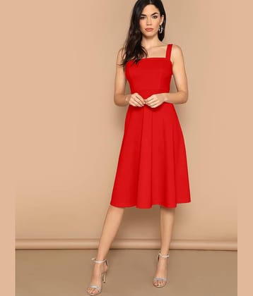 Aahwan Women Polyester Solid Fit & Flare Dress ( Red )