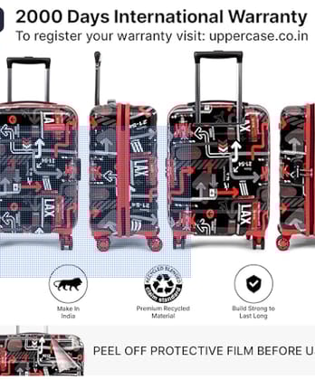 56Cms, Hardsided Cabin Trolley Bag for Travel, Eco Polycarbonate Printed Luggage, Combination Lock,8 Wheel Trolley Bag, Suitcase for Unisex, 2000 Days Warranty (Black, Spinner)