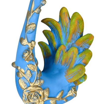 HOME DECOR Blue Swan Couple Showpiece – Romantic Resin Love Birds Figurine with Golden Accents