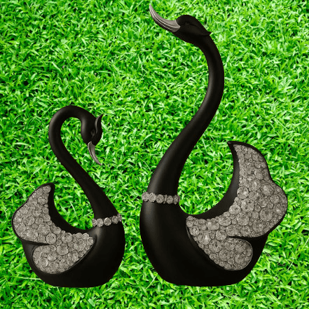 HOME DECOR Luxury Crystal Black Swan Couple Showpiece – Elegant Resin Figurines for Home Decor