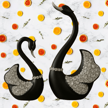 HOME DECOR Luxury Crystal Black Swan Couple Showpiece – Elegant Resin Figurines for Home Decor