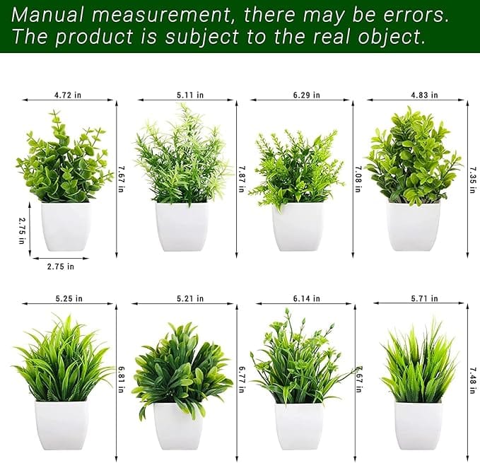 Artificial Potted Plants, 8 Pack Artificial Plastic Eucalyptus Plants Small Indoor Potted Houseplants, Small Faux Plants for Home Decor Bathroom Office Farmhouse (Set 0F 8)