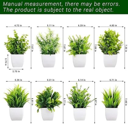 Artificial Potted Plants, 8 Pack Artificial Plastic Eucalyptus Plants Small Indoor Potted Houseplants, Small Faux Plants for Home Decor Bathroom Office Farmhouse (Set 0F 8)
