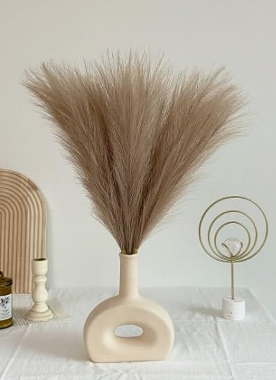 3 Pcs Artificial flowers Faux Pampas Grass small Fluffy Fake Flower Plant for Home Decor,Office, Bedroom, Items Corner,Dried Plants (Without Vase pot)(Brown)Silk