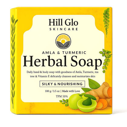 Hill Glo Herbal Soap – Amla, Turmeric with Vitamin E (Pack of 4 x 100g)