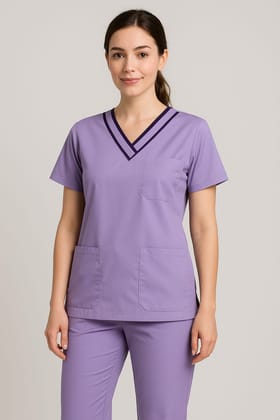 Premium Scrub Set | Unisex Scrub Set | Half Sleeves | Lavender with double-layered contrast Trim | Ideal For Health Care Professional | Color (Lavender)