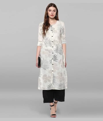 Janasya - Off White Cotton Women's Straight Kurti ( Pack of 1 )