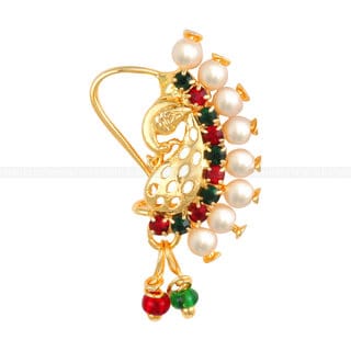 Vighnaharta Golden Moti Nath  Mayur Design with AD Stone Alloy Nose Ring  For women