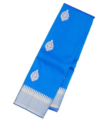 Blue Silk Saree With Floral Zari Buttas-Blue