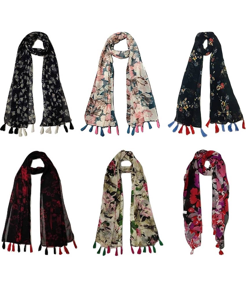 stolevilla Multi Printed Poly Cotton Yarn Stoles ( Pack of 6 )