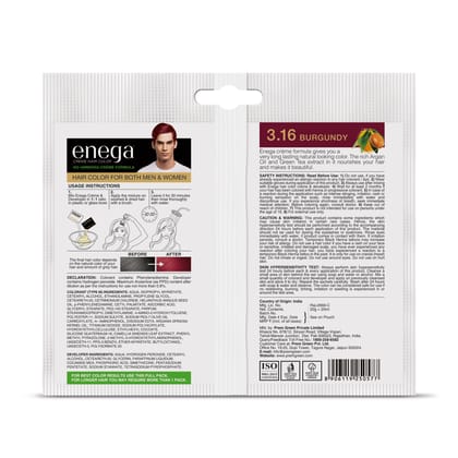 Enega Burgundy Creme Hair Color with Developer - No Ammonia, Long-Lasting Grey Coverage, Nourishing Formula