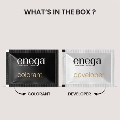 Enega Natural Black Creme Hair Color with Developer - No Ammonia, Long-Lasting Grey Coverage, Nourishing Formula