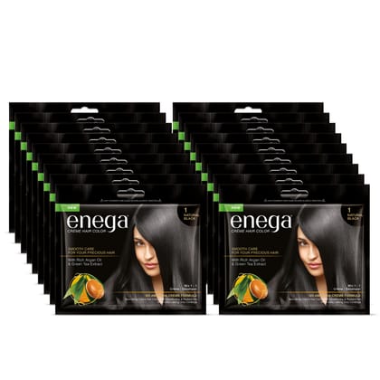 Enega Natural Black Creme Hair Color with Developer - No Ammonia, Long-Lasting Grey Coverage, Nourishing Formula