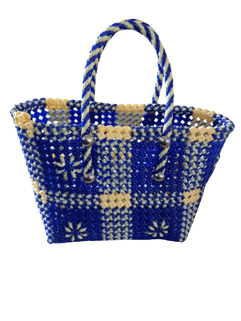 Handcrafted Blue & Cream Woven Tote Bag