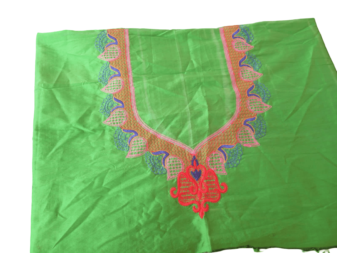 Green Embroidered Fabric with Detailed Neckline