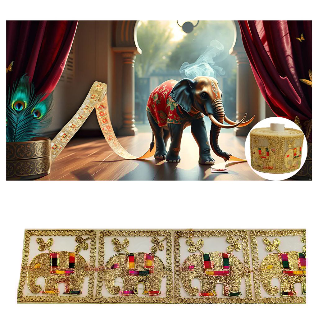 Gold Embroidered Elephant Border Lace - Ethnic Craft Embellishment