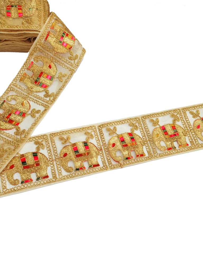 Gold Embroidered Elephant Border Lace - Ethnic Craft Embellishment