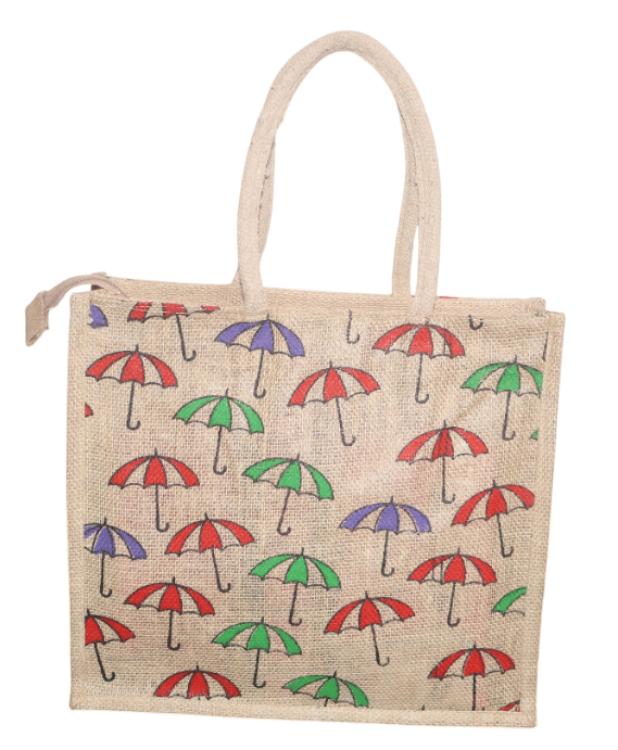 Jute Umbrella Printed Tote Bag - Eco-Friendly & Stylish