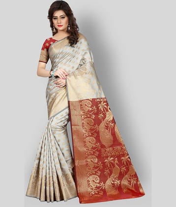 Gazal Fashions Banarasi Silk Printed Saree With Unstitched Blouse Piece ( Multicolor )