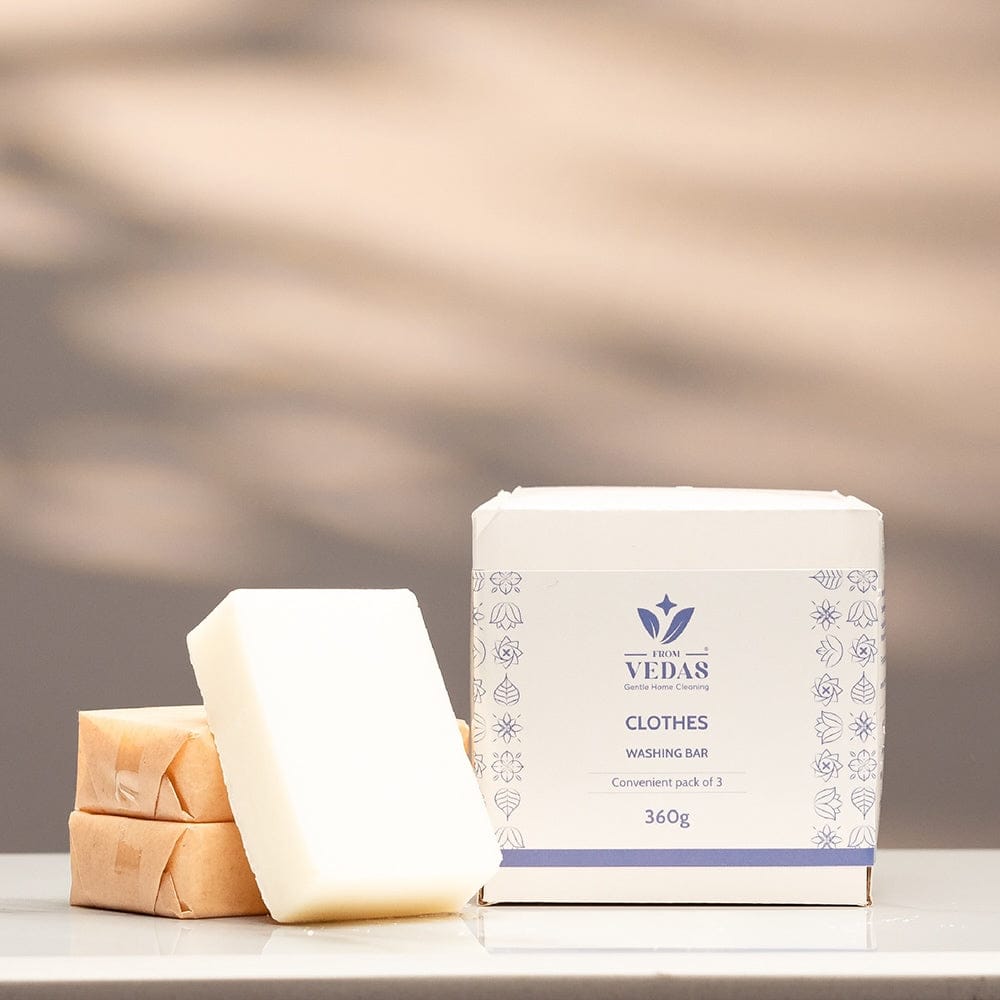 FromVedas Clothes Washing Bar |Tough on Stains | Gentle on Fabrics | Colour-Safe | Refreshing Fragrance | - 360gm (Pack of 3)
