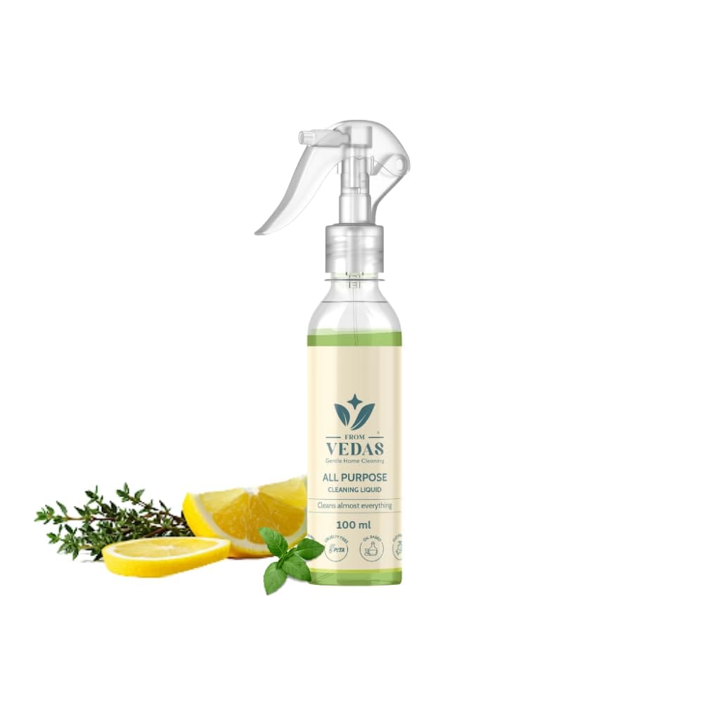 FromVedas Natural Glass and Surface Cleaner| Glass Cleaner Liquid for Kitchen, Bathroom, Home and Car| Plant Based All Purpose Cleaner| Kids & Pet Friendly| Streak-Free Shine| 100ml