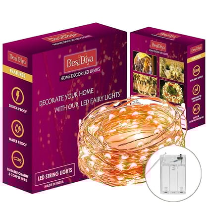 3AA Battery Powered Copper String Decorative LED Fairy Lights Warm White, 10 Meters, 100 LED's (Pack of 1)