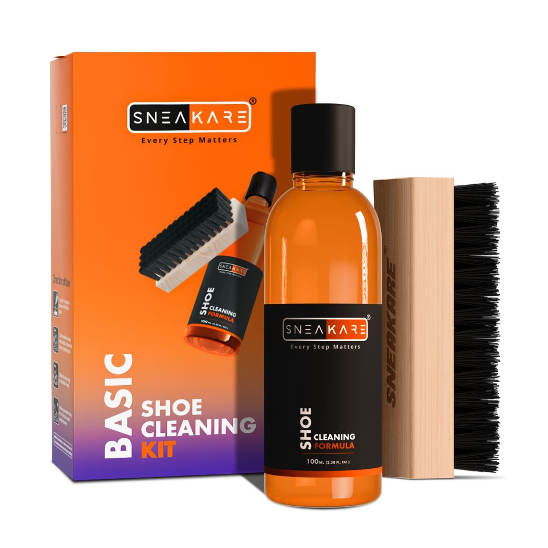 SNEAKARE Basic Shoe Cleaning Kit 100 ml Shoe Cleaner & 1 Medium Bristle Shoe Cleaner Brush, White Shoe Cleaning Kit, Shoe Cleaner Kit For Sneakers, Sports Shoe Cleaner Foam Spray