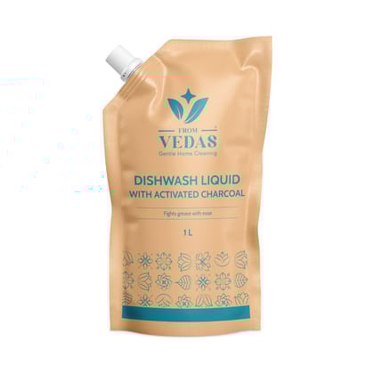 FromVedas Liquid Dish Wash Activated Charcoal | 2x Faster Tough Grease Removal & Natural Fragrance| Removes Odour| Easy Lather & Rinse Off| Leaves No White Residues| Hand-Safe -1 liter