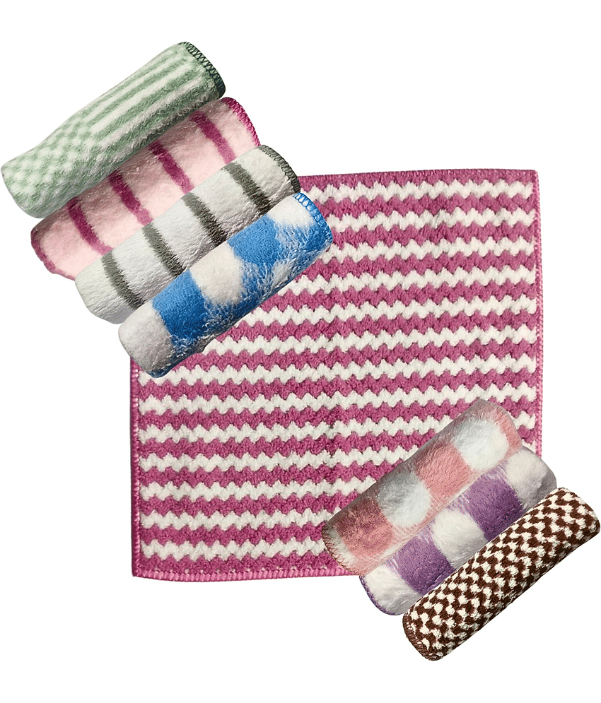 KLEANSHINE Microfiber Small Rumal/Extra Soft and Super Face Towels (Random Designs & Color) (25 x 25 CM) Pack of 8