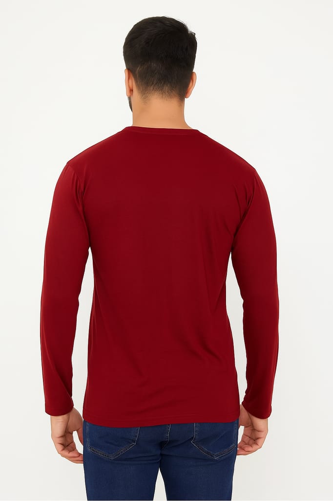 Men's Maroon Full Sleeve T-Shirt with Geometric Print | Stylish Casual Wear for Daily & Party Use