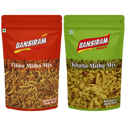 Bansiram Namkeen Tikha Mitha Mix & Khatta Mitha Mix (400g Each) - 800gm.