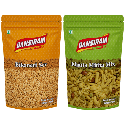Bansiram Namkeen Bikaneri Sev (375gm) & Khatta Mitha Mix (400gm) Combo Pack - 775 gm