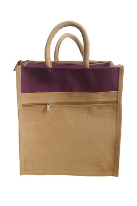 Eco-Friendly Jute Shopping Bag with Zipper & Burgundy Accent Eco-Friendly Jute Shopping Bag with Zipper & Burgundy Accent
